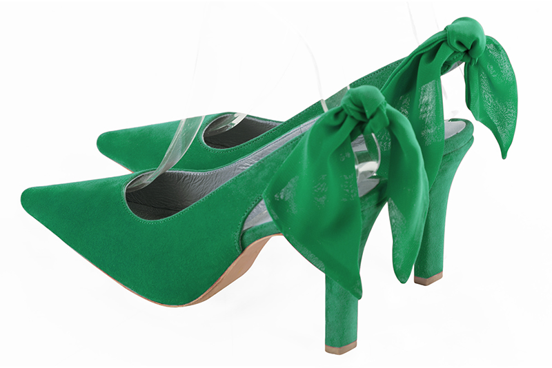 Emerald green women's slingback shoes. Pointed toe. High slim heel. Rear view - Florence KOOIJMAN